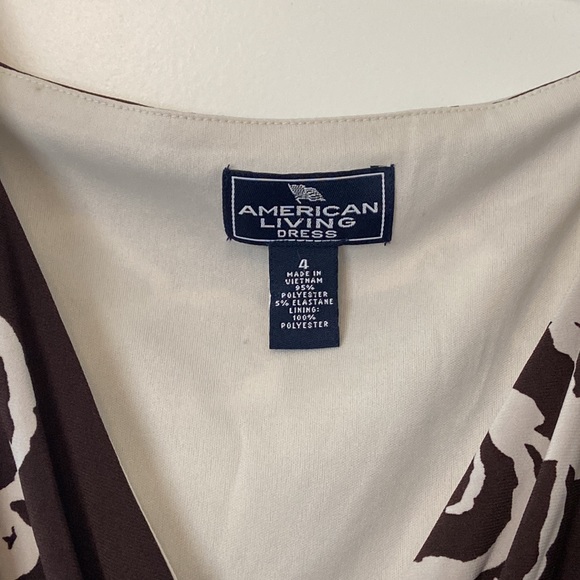 ☀️☀️ American Living women’s size 4 brown, red, taupe knee-length wrap dress - Picture 2 of 5